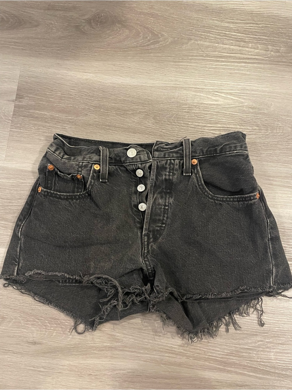 Levi's Black Raw-Hem Button-Fly Jean Shorts